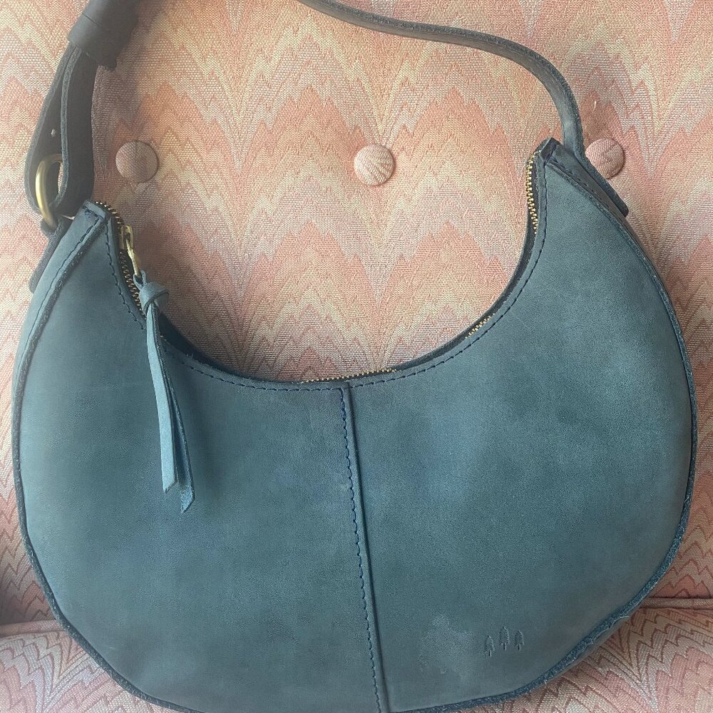 Portland Leather - Nora Crescent Bag - Blue Suede